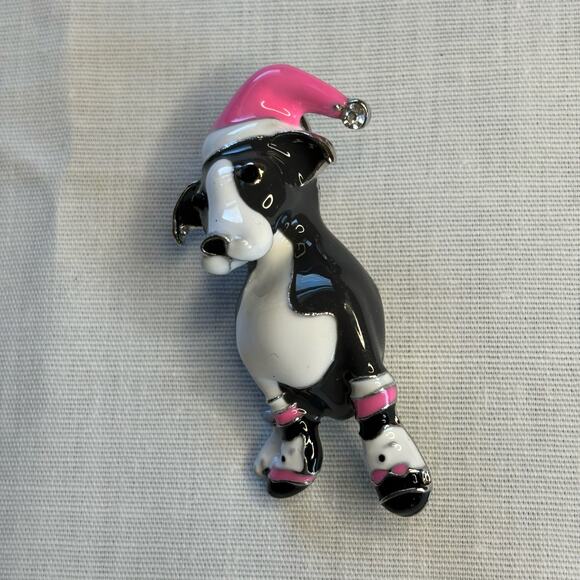 Christmas Hat Dog in Socks Pin Brooch Black or Tan Pup Dog Lover NWT - Picture 6 of 9